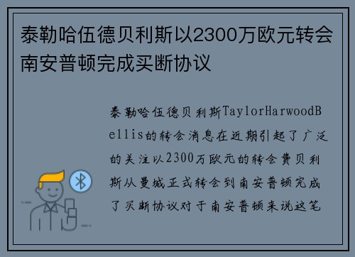 泰勒哈伍德贝利斯以2300万欧元转会南安普顿完成买断协议 泰勒哈伍德贝利斯以2300万欧元转会南安普顿完成买断协议